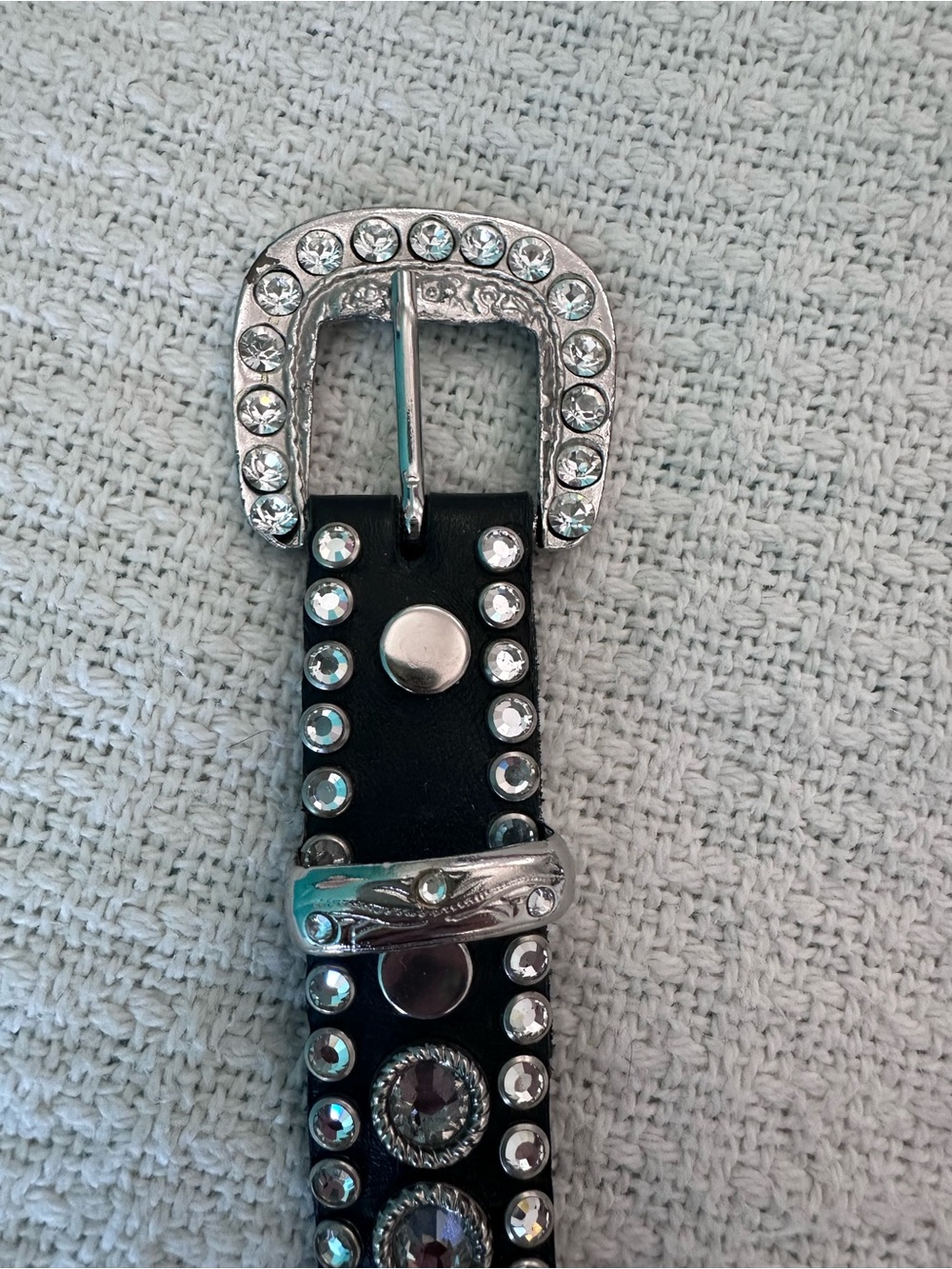 Kippy’s Crystal Rhinestone Western Leather Belt Black Silver Size 36 - Picture 3 of 8